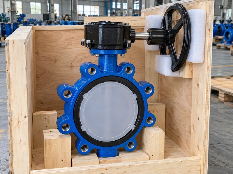 di lug type butterfly valve handwheel: lug valve with protective transport cap and supported body