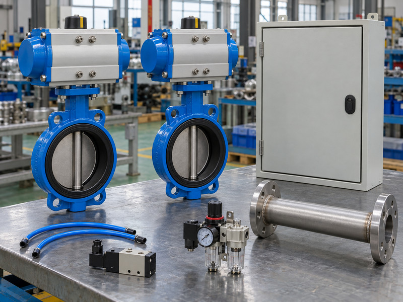 double acting actuator for butterfly valve systems: Valve assemblies and closed control equipment