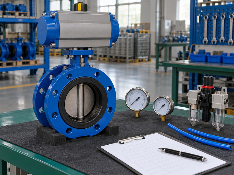 double acting actuator for butterfly valve systems: Valve sample and separate pressure instruments