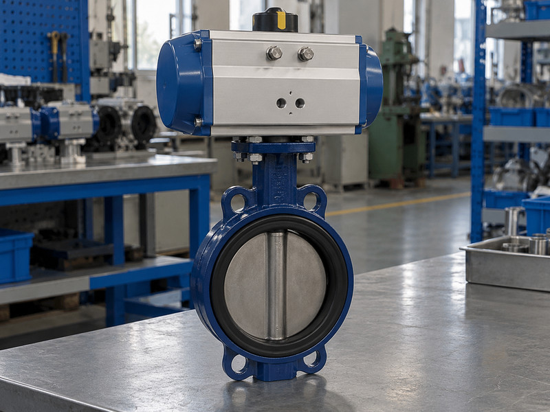 double acting butterfly valve: Complete butterfly valve with pneumatic actuator