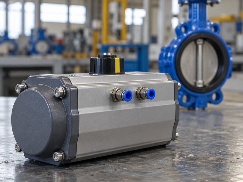 double acting butterfly valve: Closed pneumatic actuator with two air ports