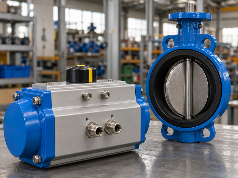 double acting butterfly valve: Two air connections on a pneumatic actuator