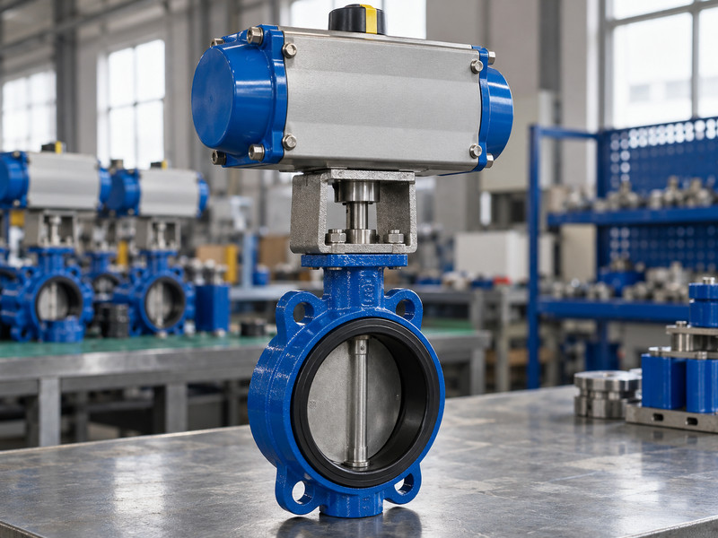 double acting butterfly valve: Aligned valve shaft and actuator coupling