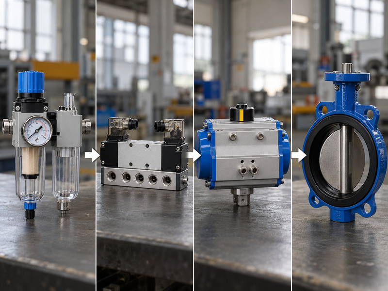 double acting butterfly valve: Conceptual pneumatic operation flow chart