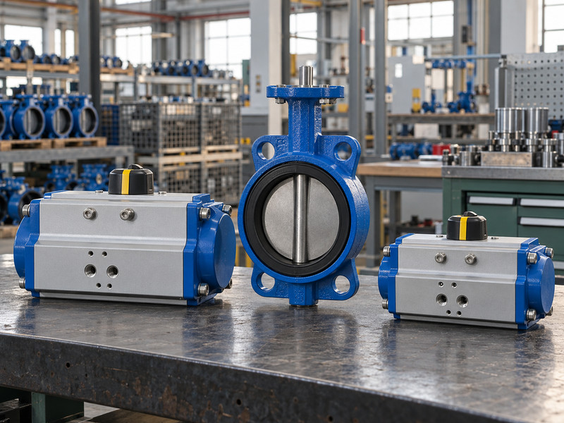 double acting butterfly valve factories: Actuator size options beside a butterfly valve