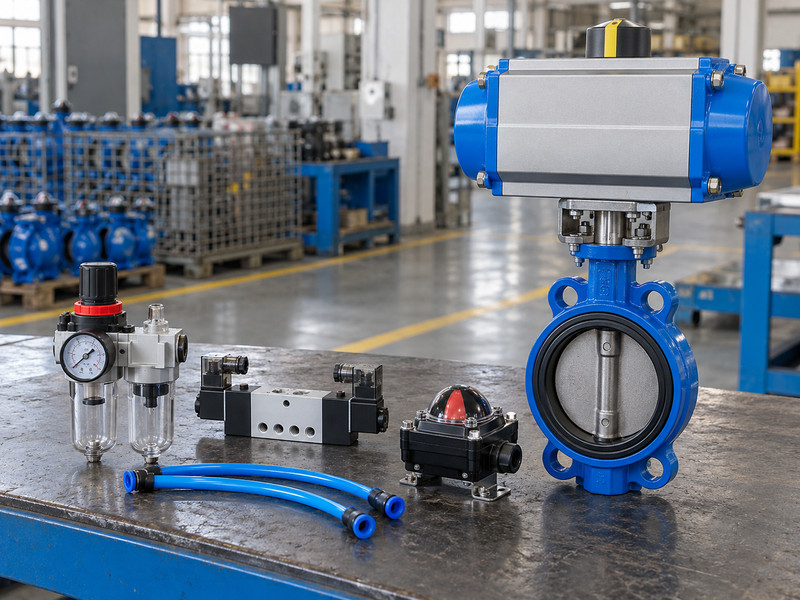 double acting butterfly valve factories: Pneumatic controls laid out for inspection
