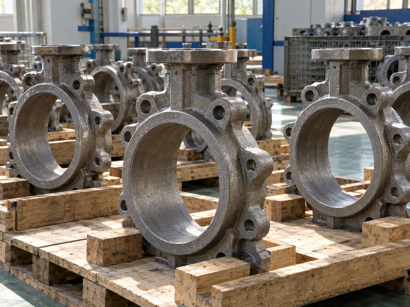 double acting butterfly valve factory: Unpainted butterfly valve body castings