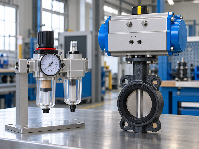 double acting pneumatic actuator butterfly valve: Regulator and isolated valve assembly