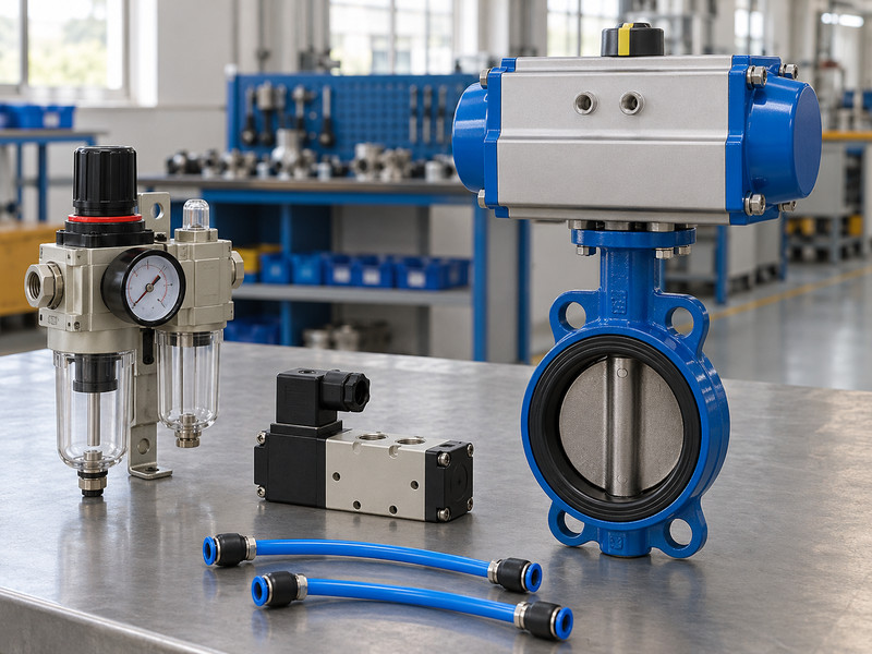 double acting pneumatic butterfly valve: Air tubing and actuator fittings
