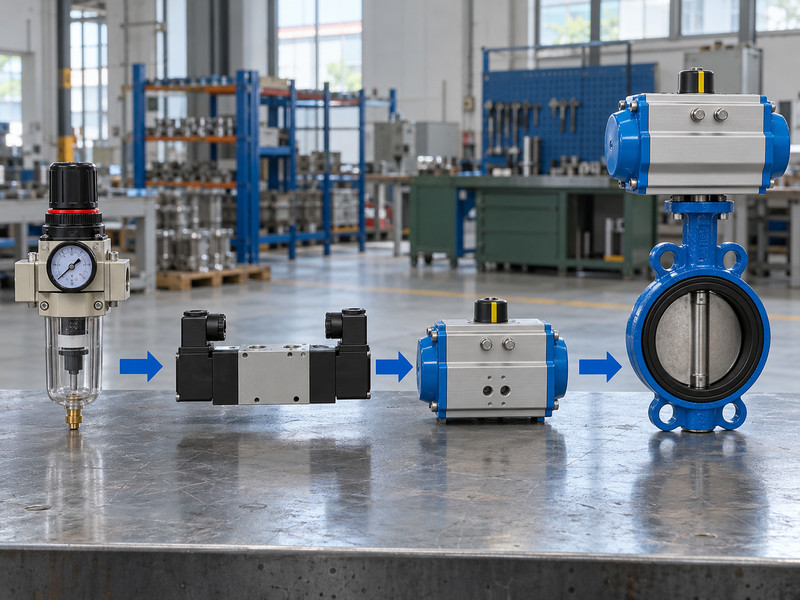 double acting pneumatic butterfly valve: Conceptual pneumatic control component chart