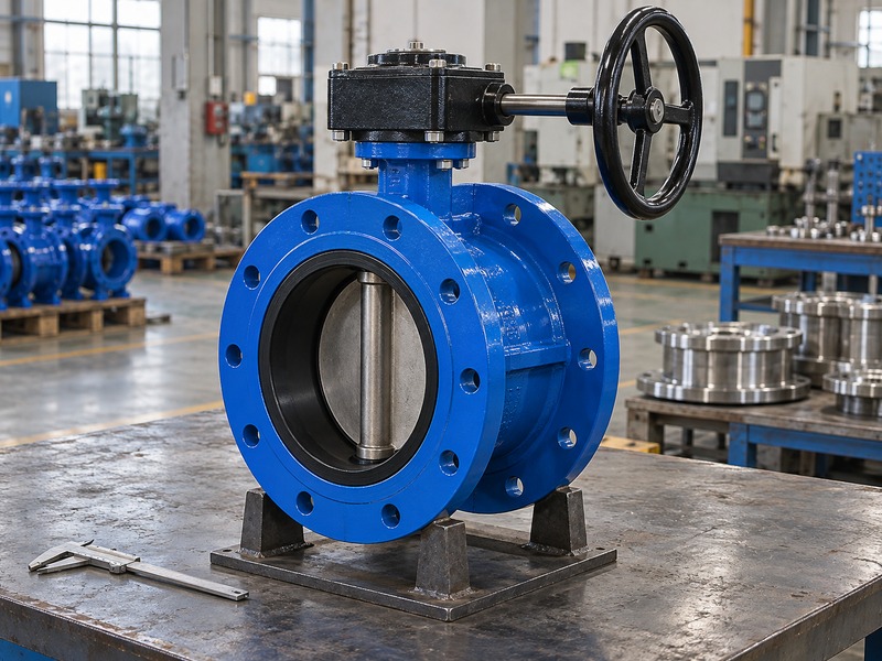 double flange butterfly valve with handwheel: complete double-flanged body and operator envelope