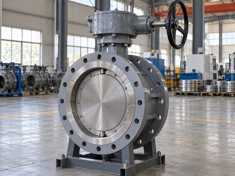 Double flanged triple offset butterfly valve interface inspection setup