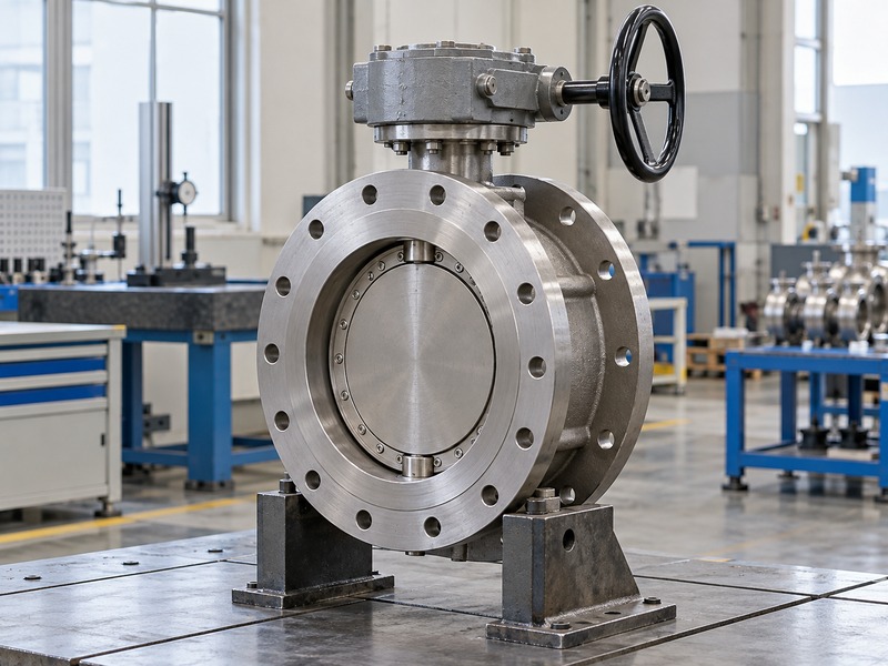 Double-flanged valve body viewed from the side for an envelope review