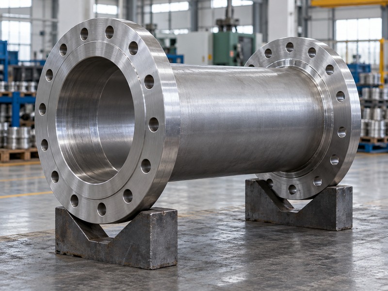 Flanged pipework supported on stable offline inspection blocks