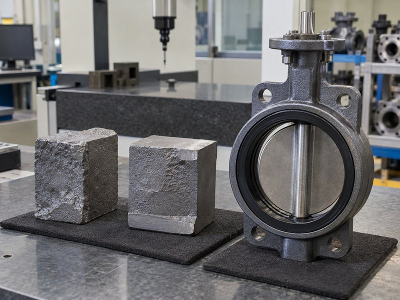 ductile iron butterfly valve manufacturers: casting samples and body for document-linked material review.