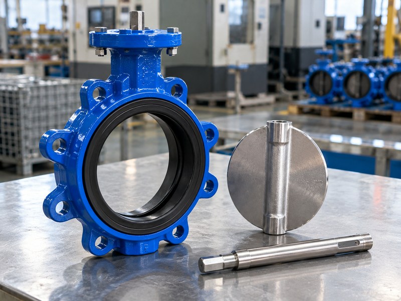 ductile iron butterfly valve manufacturers: separate disc, shaft and body components.