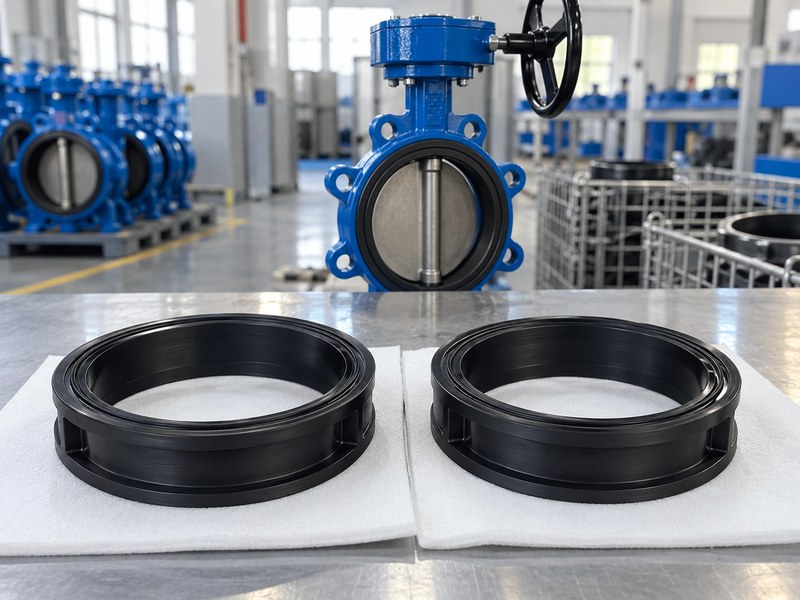 ductile iron butterfly valve manufacturers: two visually similar seat rings; compound identity requires records.