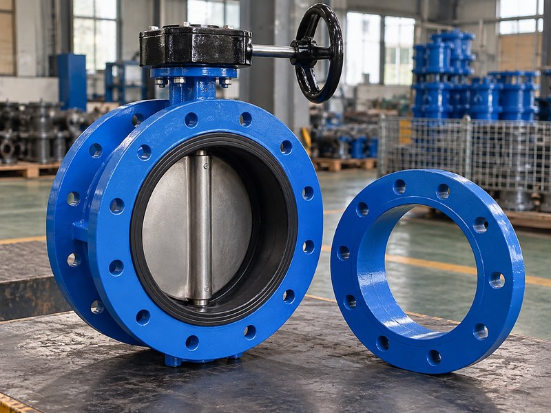 ductile iron butterfly valve manufacturers: valve and loose flange for interface comparison.