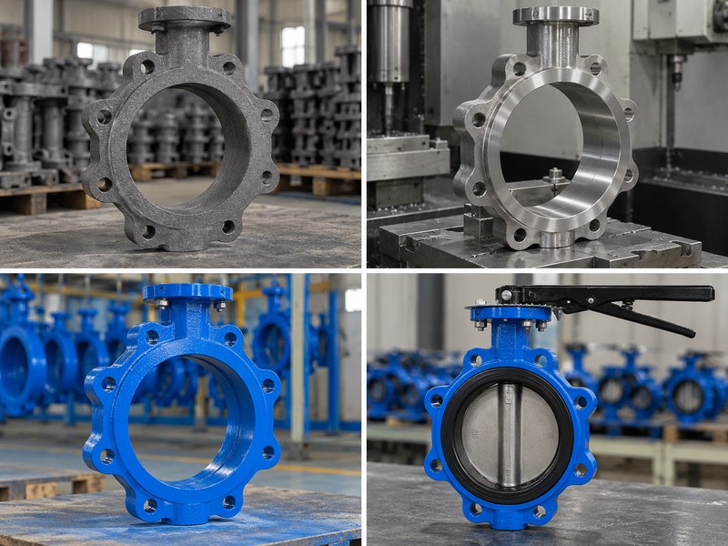 ductile iron butterfly valve manufacturers: photographic comparison of casting, machining, coating and assembly.