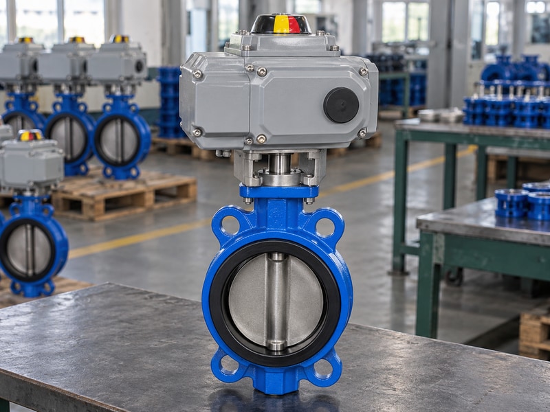 electric operated butterfly valve position indicator and actuator housing during inspection