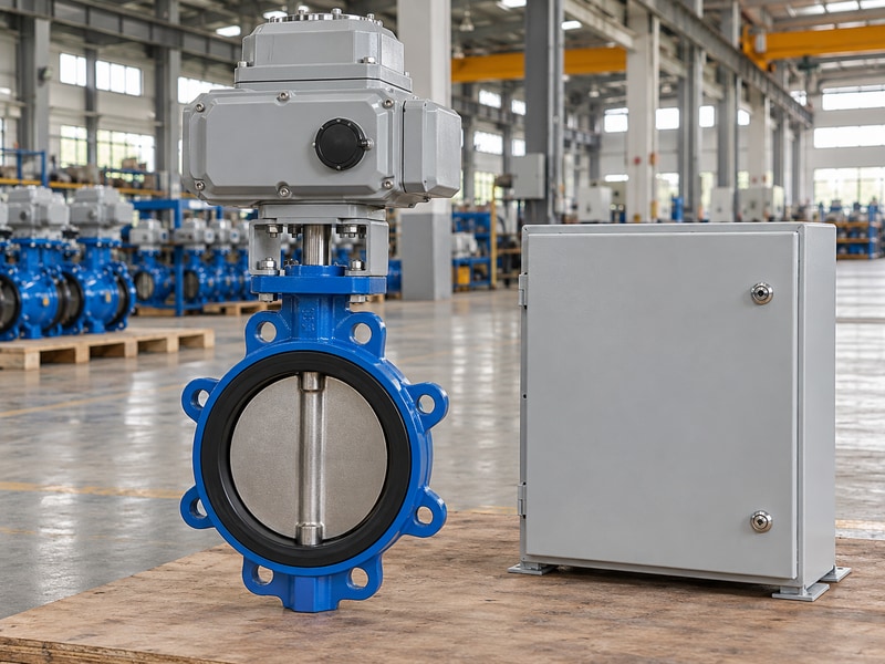 electric operated butterfly valve and closed reserve power module on a commissioning bench
