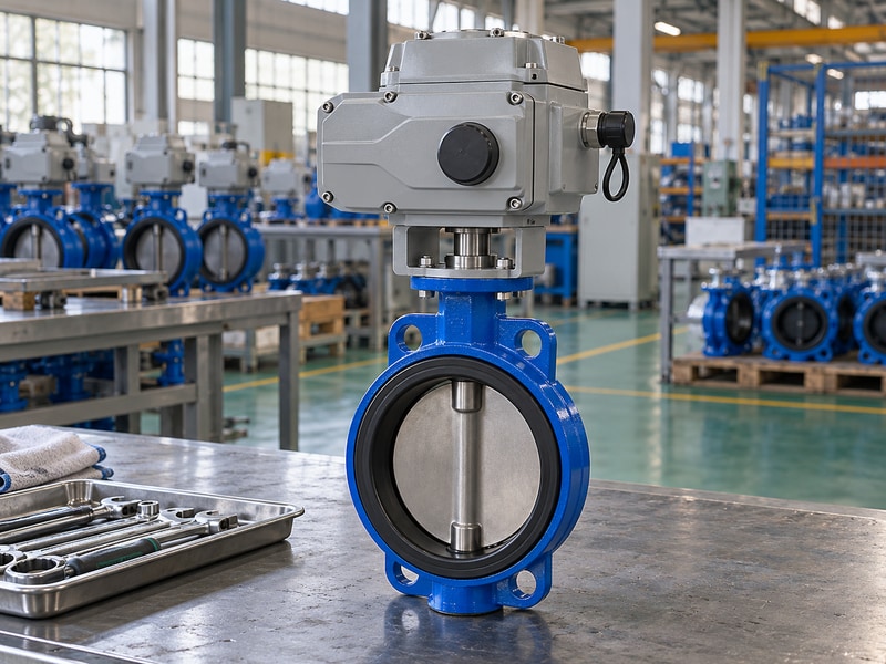 electric operated butterfly valve isolated on a dry troubleshooting bench