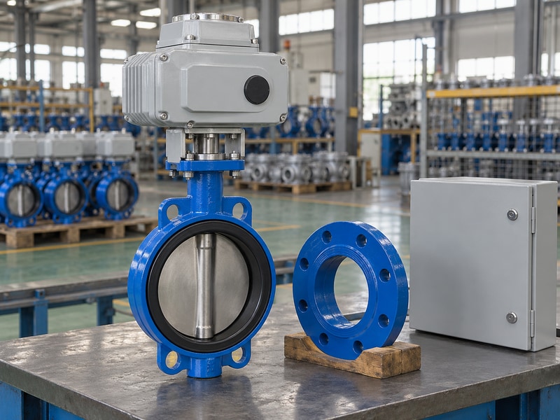 electric operated butterfly valve exporter technical sample with flange and control enclosure