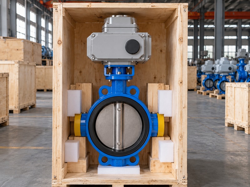 electric operated butterfly valve exporter secured in a supported export crate
