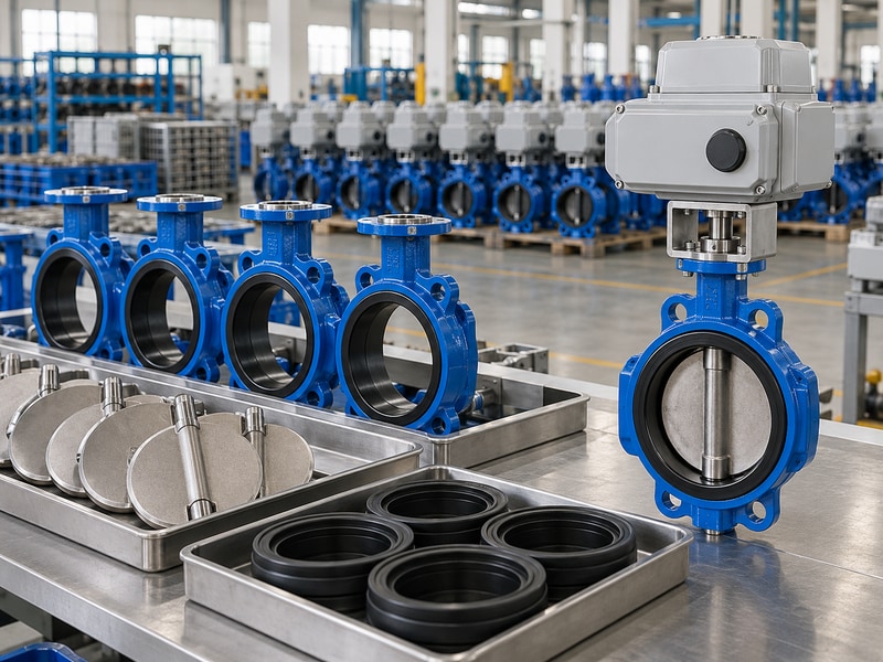 electric operated butterfly valve factories metal parts and elastomer seats arranged separately