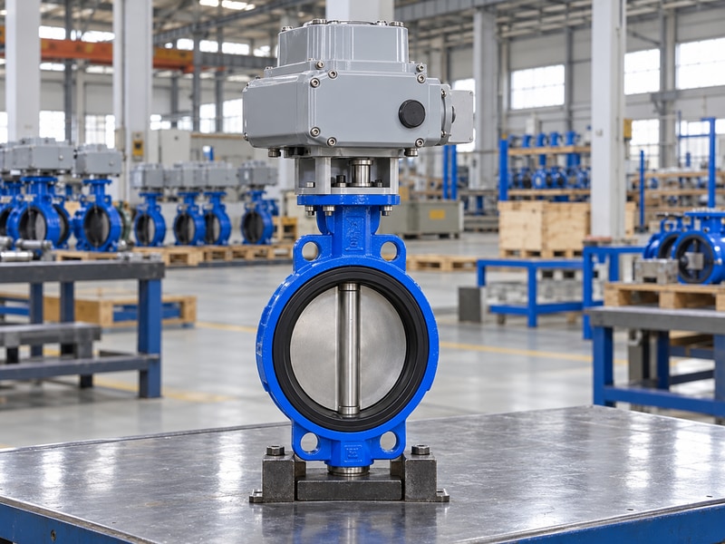 electric operated butterfly valve factories supported at a dry inspection station with no connected pipework