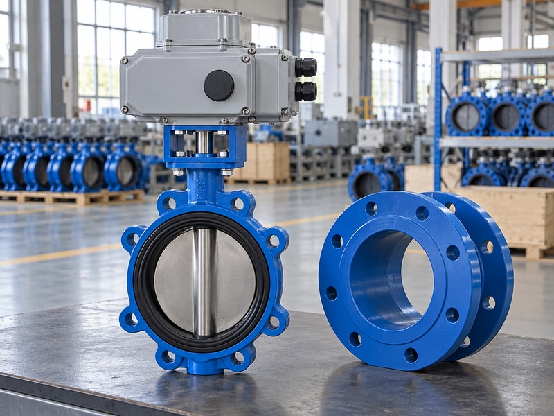 electric operated butterfly valve supplier assembly with loose flange for interface comparison