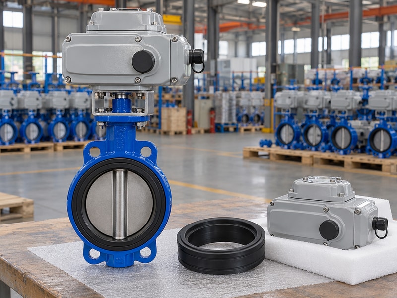 electric operated butterfly valve supplier spare seat and sealed actuator beside the assembly