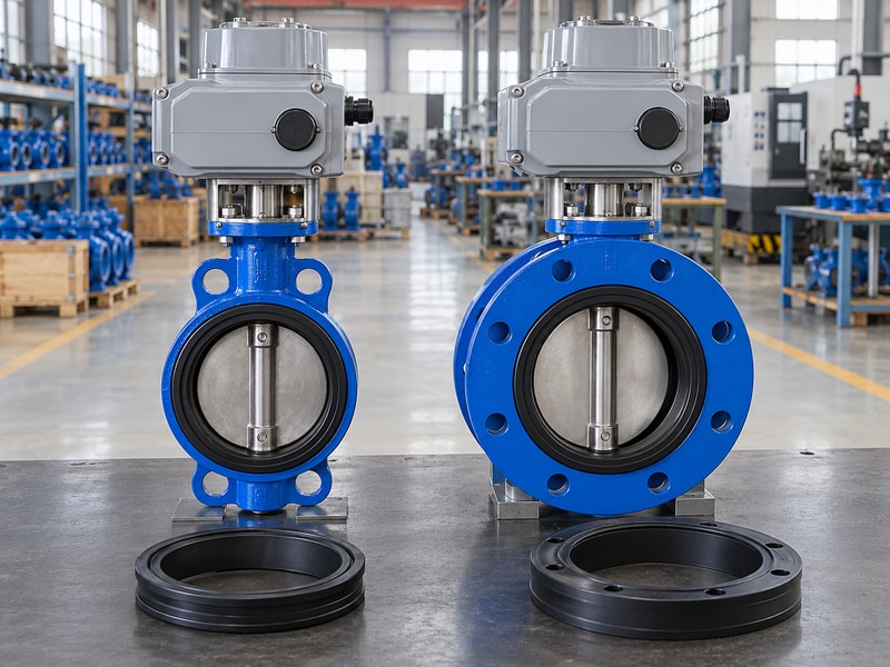 electric operated wafer butterfly valve final comparison with a double-flanged assembly