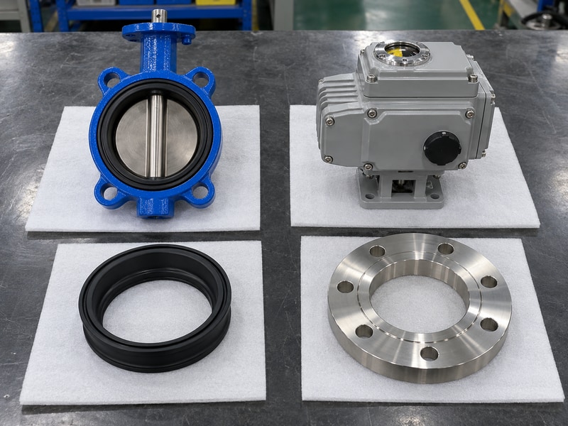 electric operated wafer butterfly valve comparison matrix of valve body, electric actuator, spare seat and flange