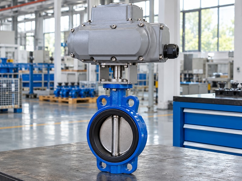 electric spring return butterfly valve: electric valve assembly with a closed operator enclosure