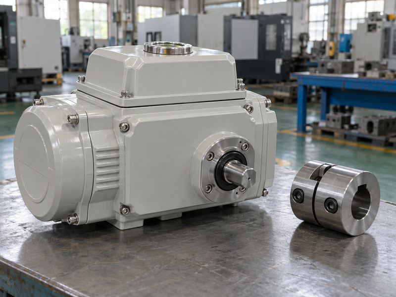 Offline electric actuator and closed coupling components arranged for torque review