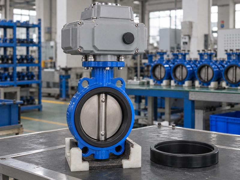 electrically operated butterfly valve body with stainless disc and separate elastomer seat