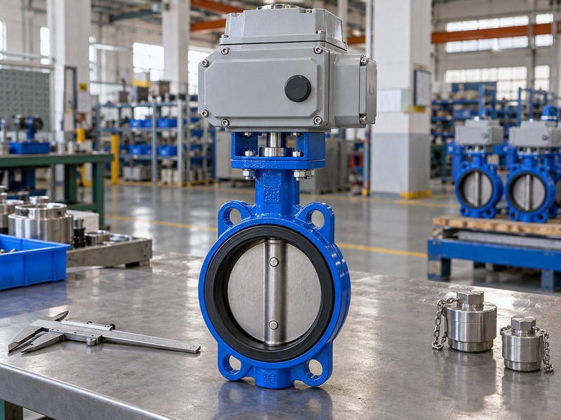electrically operated butterfly valve body and flange faces prepared for dimensional inspection