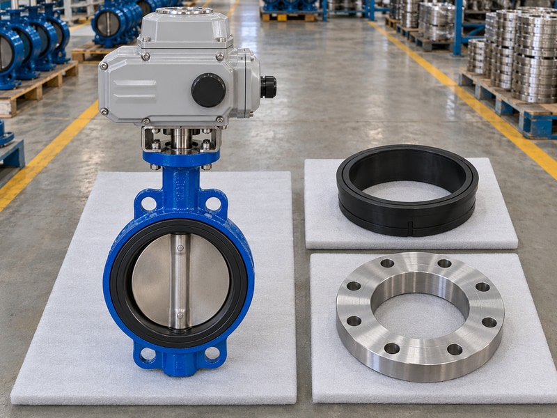 electrically operated butterfly valve manufacturers assembly, spare seat and flange for technical qualification