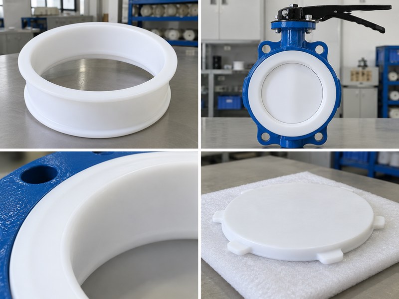 fluoropolymer butterfly valves manufacturer: photographic comparison of lining and protection details.