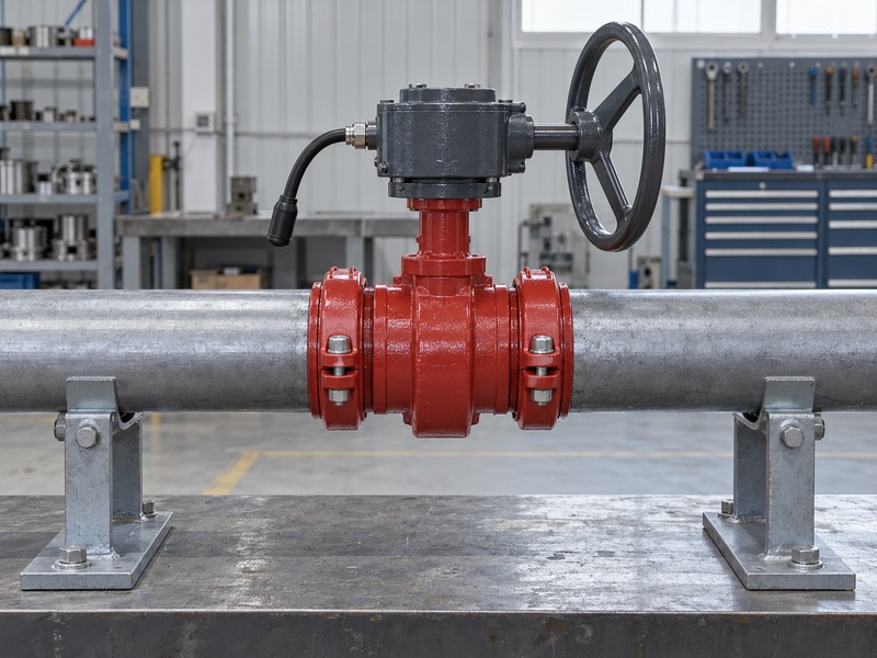grooved butterfly valve with tamper switch wiring diagram illustration showing a static grooved valve layout between independently supported pipe sections