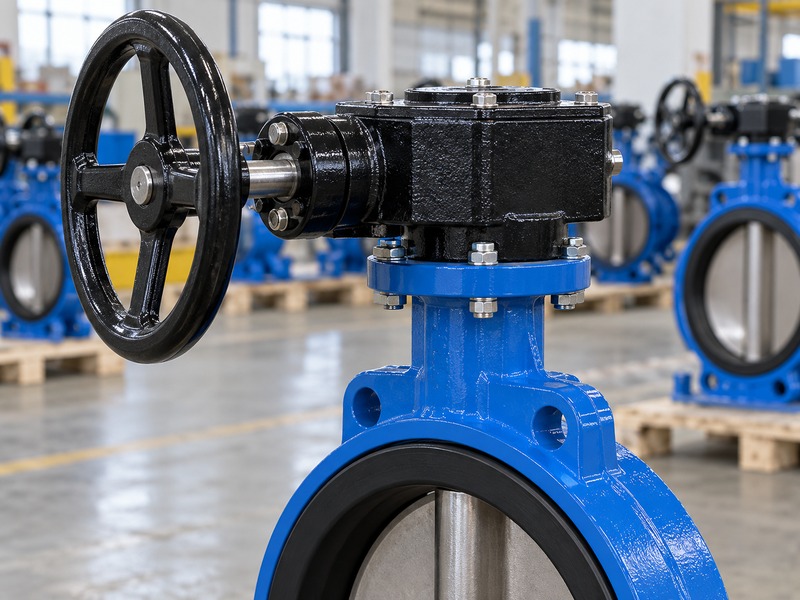 handwheel butterfly valve: enclosed gearbox input shaft and mounting flange