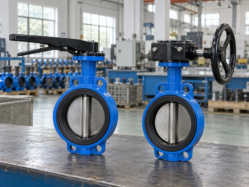 handwheel butterfly valve: separate lever-operated and geared handwheel assemblies