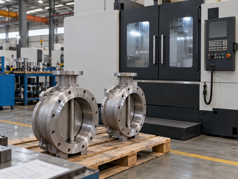 heavy duty butterfly valve manufacturers: closed machining centre beside staged butterfly valve bodies