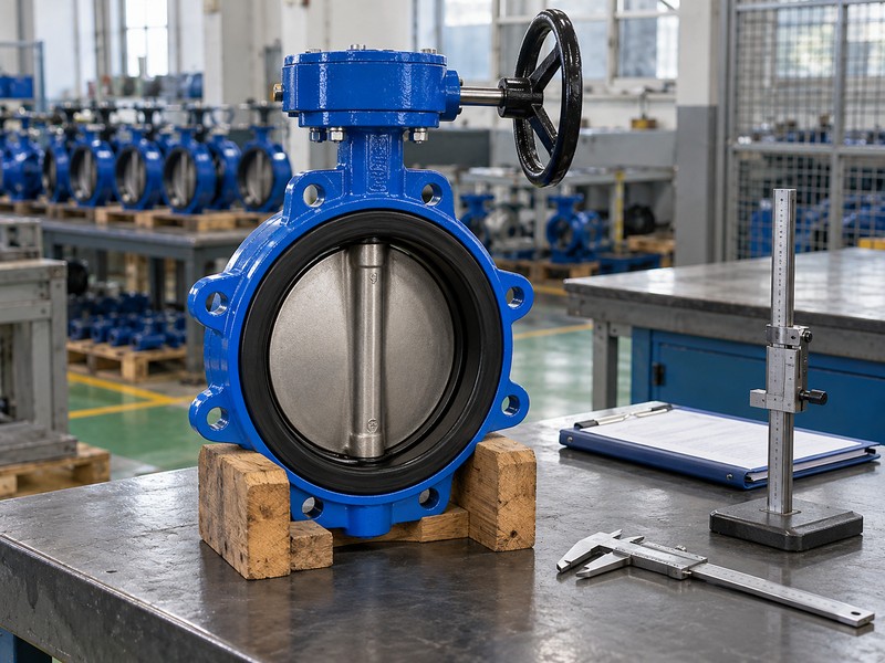 heavy duty butterfly valve manufacturers: valve sample with dimensional inspection instruments