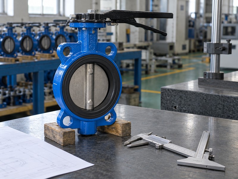 heavy-duty concentric butterfly valve: supported valve and dimensional inspection tools