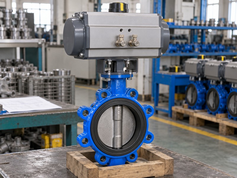 heavy duty pneumatic actuator for butterfly valves: pneumatic valve with unconnected airflow-control fittings
