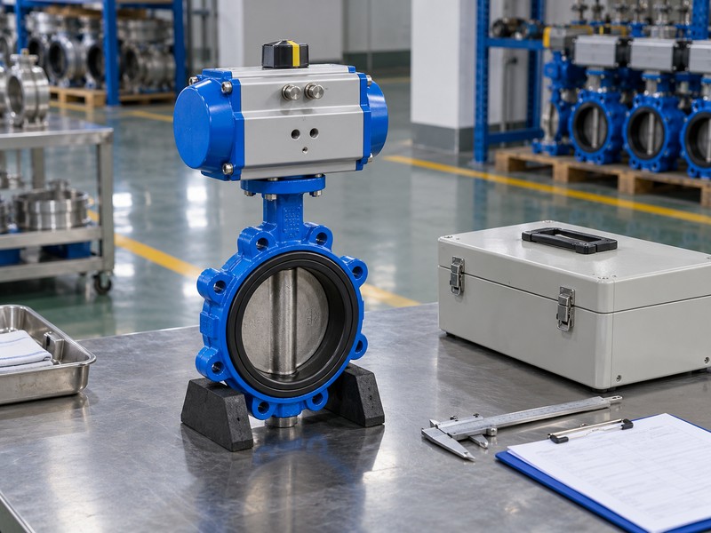 heavy duty pneumatic actuator for butterfly valves: unconnected pneumatic assembly prepared for functional inspection