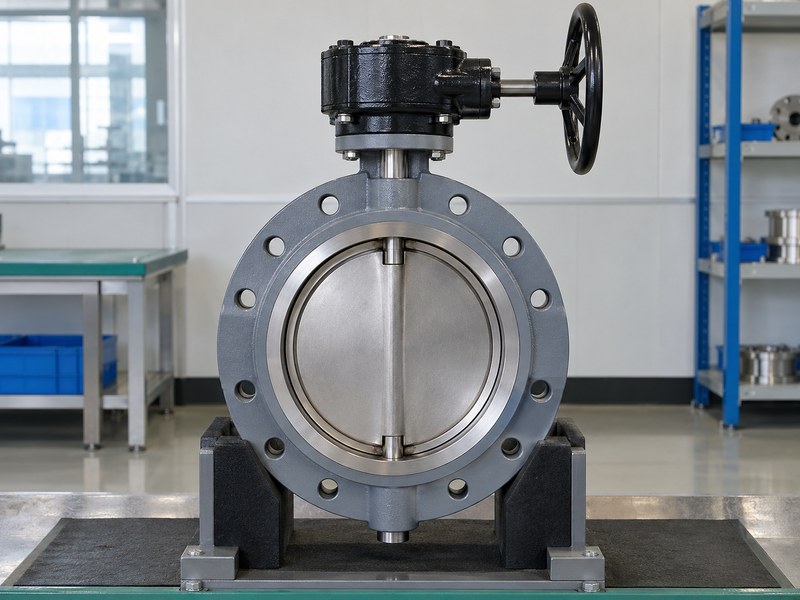 high performance butterfly valves manufacturers: valve with a top-mounted, aligned manual gearbox.