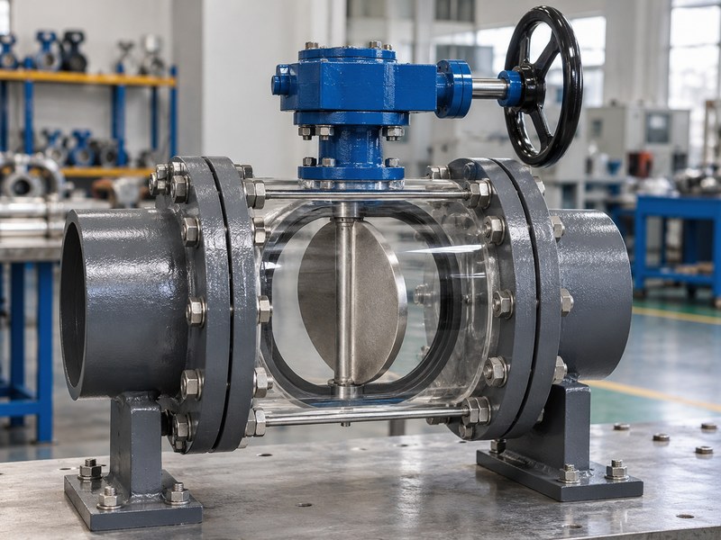 high performance butterfly valves manufacturers: unpressurized demonstration spool showing a partially open disc.